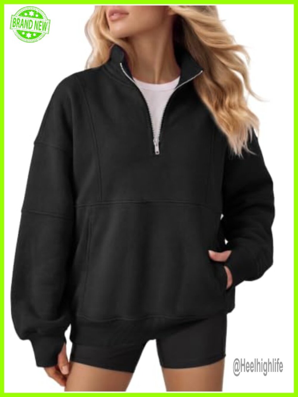 Plus Size Quarter Zip Fleece Pullover Sweatshirt Mock Neck Kangaroo Pocket